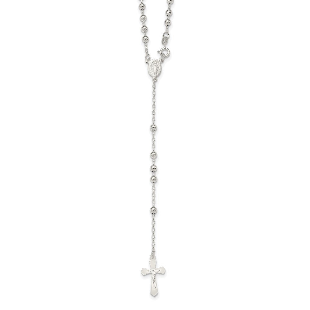 Sterling Silver Polished Bead 18 inch Rosary Necklace 18 Inches