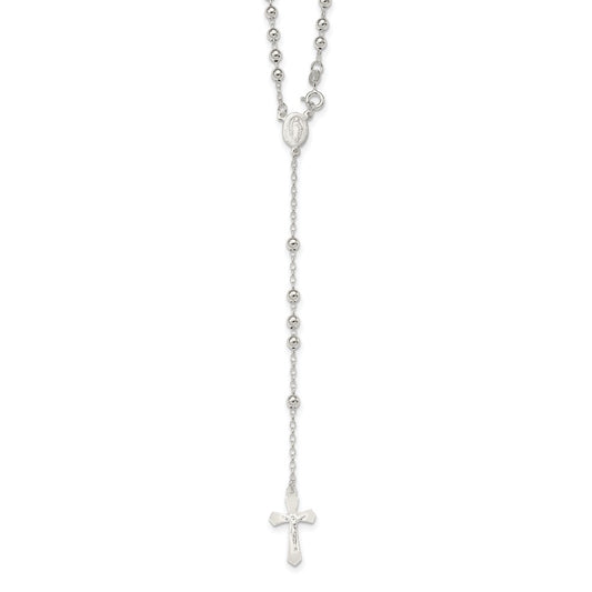 Sterling Silver Polished Bead 18 inch Rosary Necklace 18 Inches
