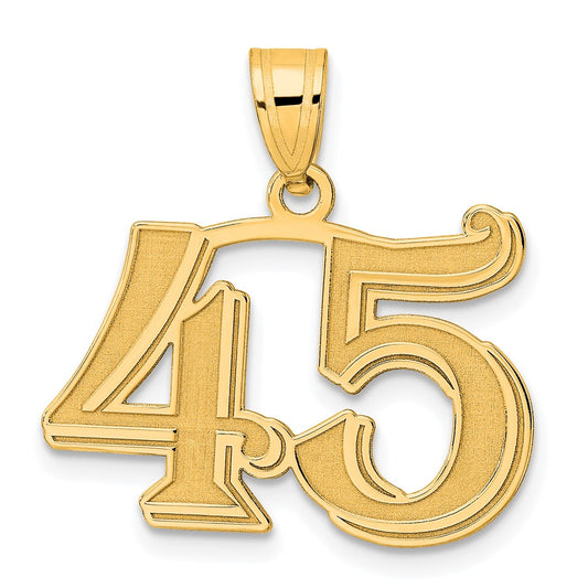 14k Polished Etched Number 45 Pendant