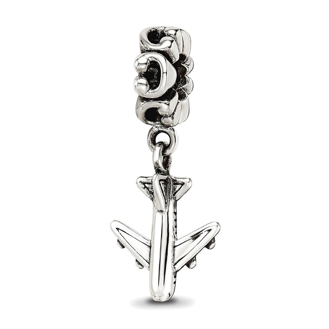 925 Sterling Silver Polished Oxidized Reflections Airplane Dangle Bead Charm 27.27x10.91mm Wide Pendant Necklace for Wom