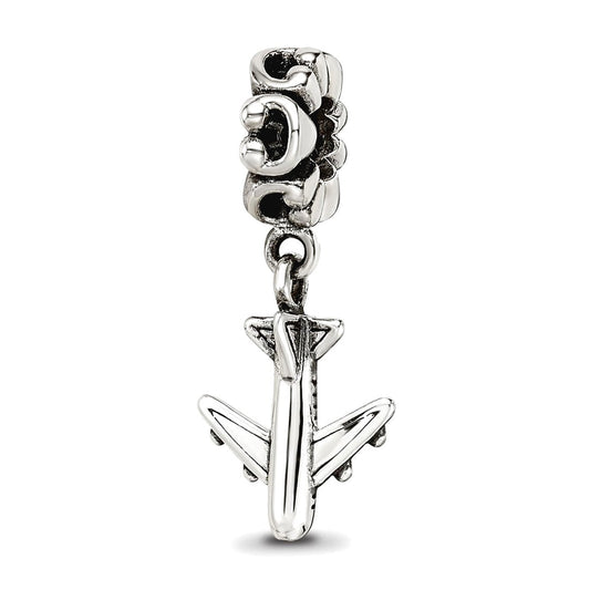 925 Sterling Silver Polished Oxidized Reflections Airplane Dangle Bead Charm 27.27x10.91mm Wide Pendant Necklace for Wom