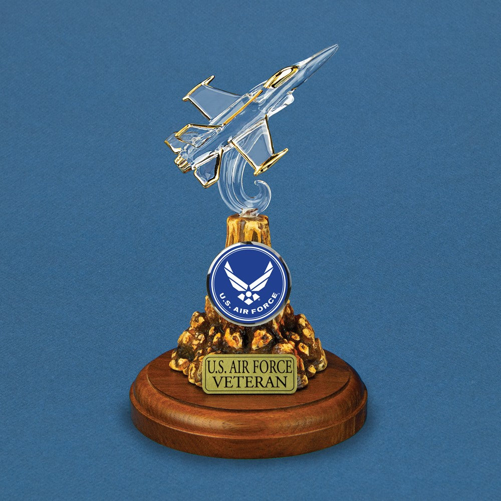 Glass Baron US AIR FORCE VETERAN with F-16 Jet Glass Figurine