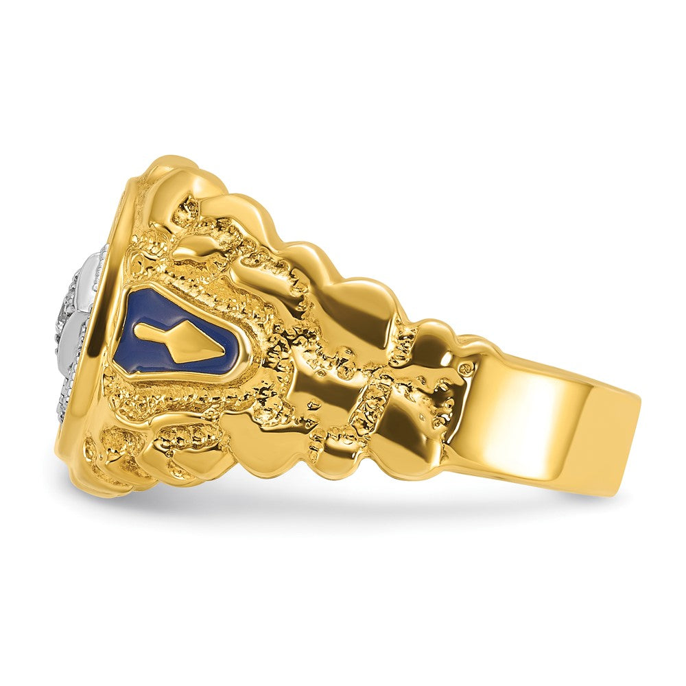 IBGoodman 14k Two-tone Men's Polished and Nugget Textured Diamond Blue Lodge Master Masonic Ring