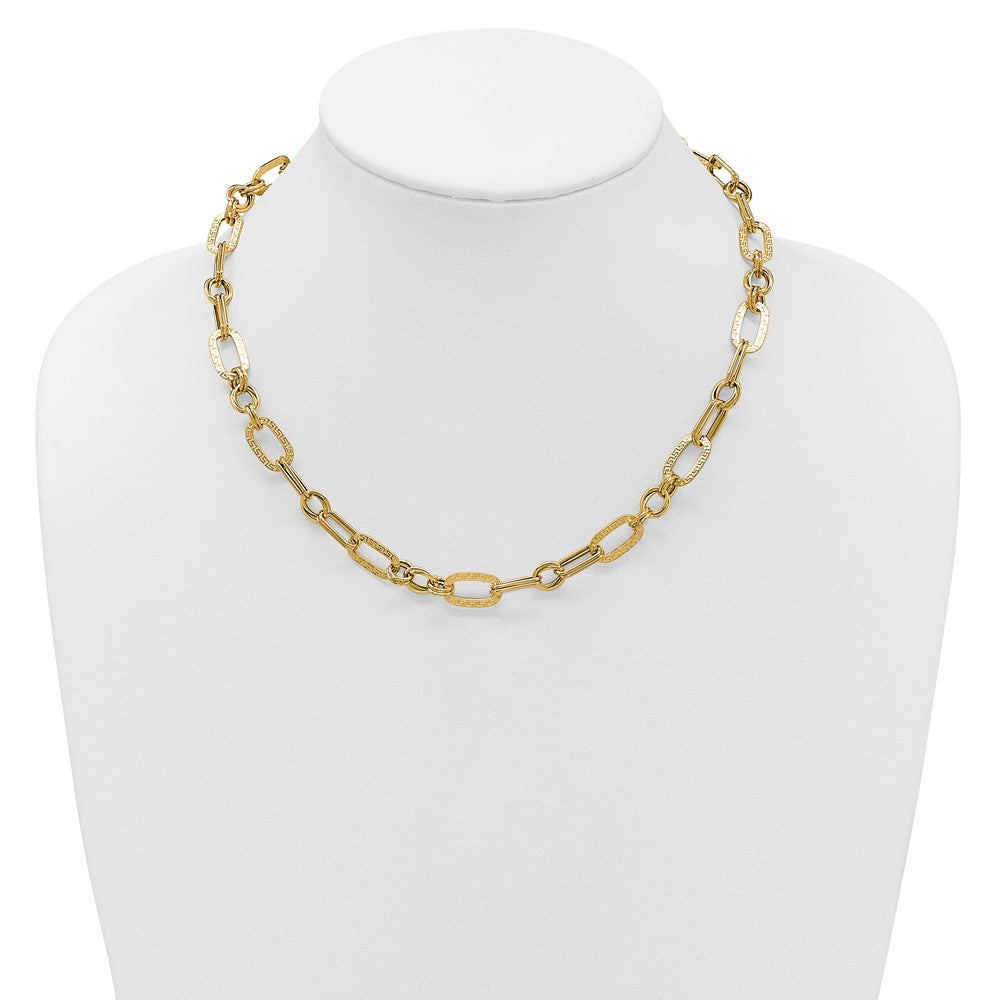 14K Polished and Textured Fancy Greek Key Link Necklace
