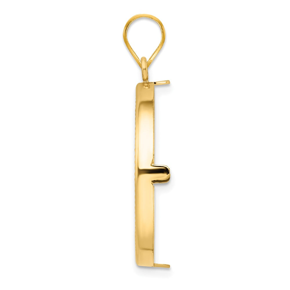 Wideband Distinguished Coin Jewelry 14k Polished and Diamond-cut 25.0mm Prong Coin Bezel Pendant
