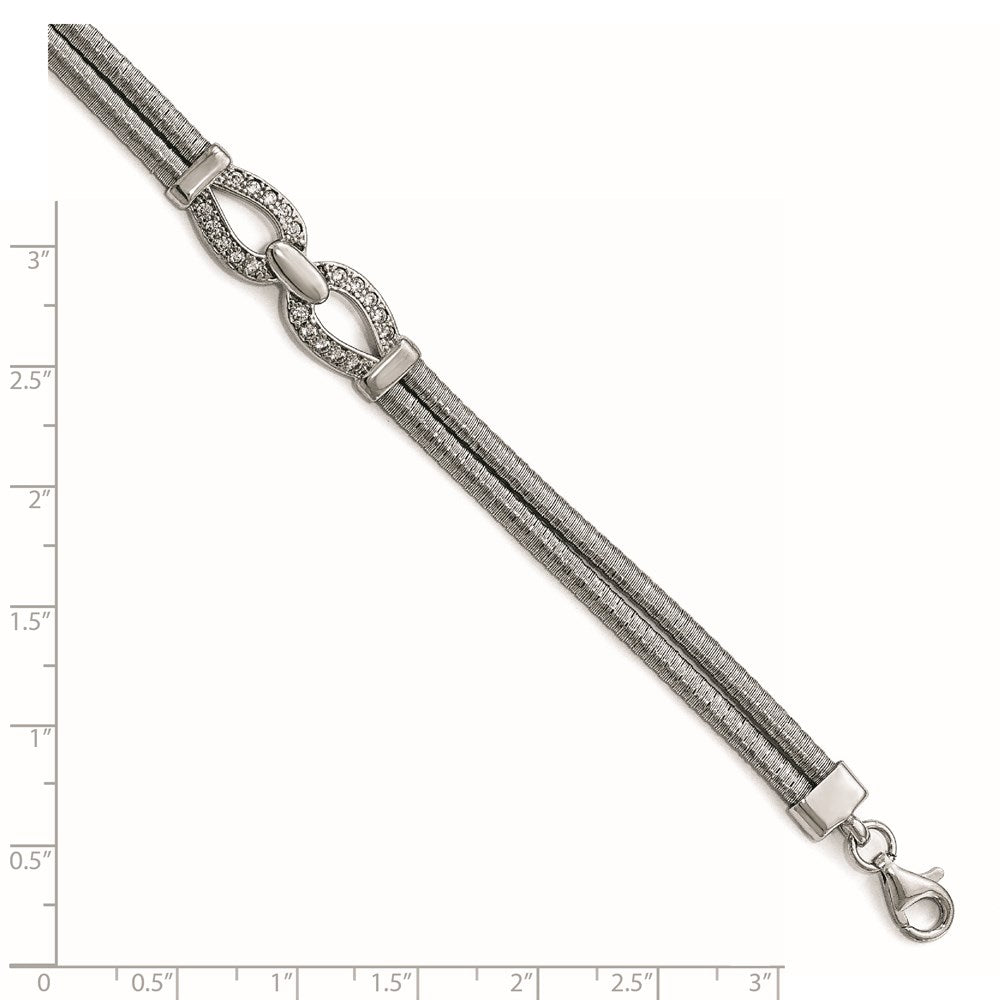 Sterling Silver Rhodium-plated CZ with 1.5in ext. Bracelet