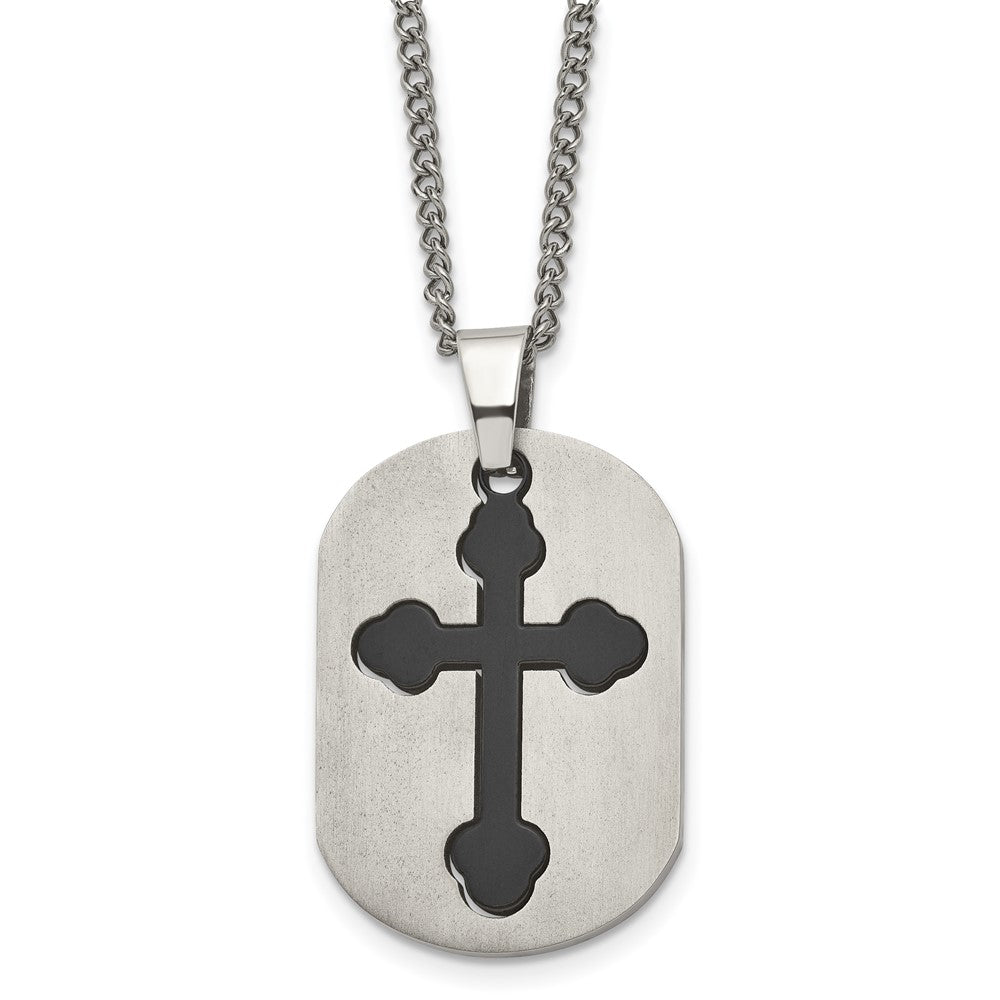 Titanium Brushed Black IP-plated Moveable Cross 22in Necklace