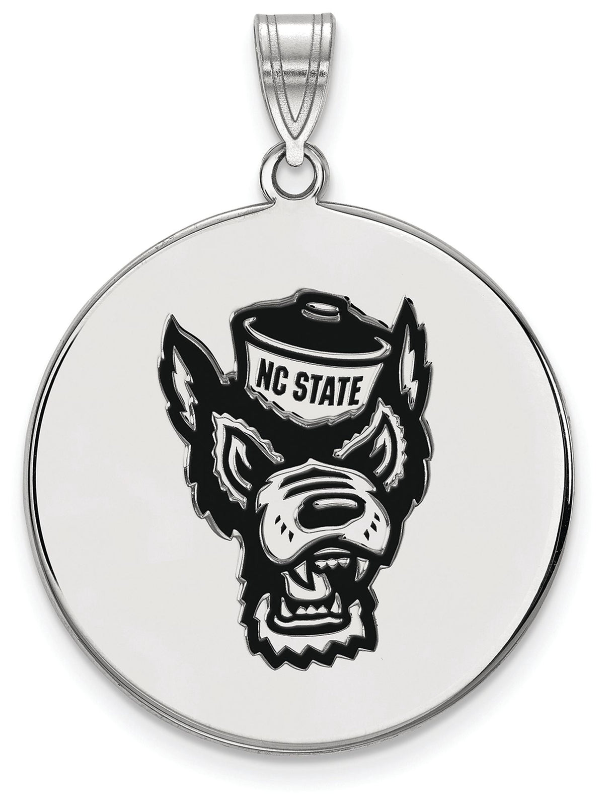 Sterling Silver LogoArt Official Licensed Collegiate North Carolina State University (NCSU) XL Enamel Disc Pendant