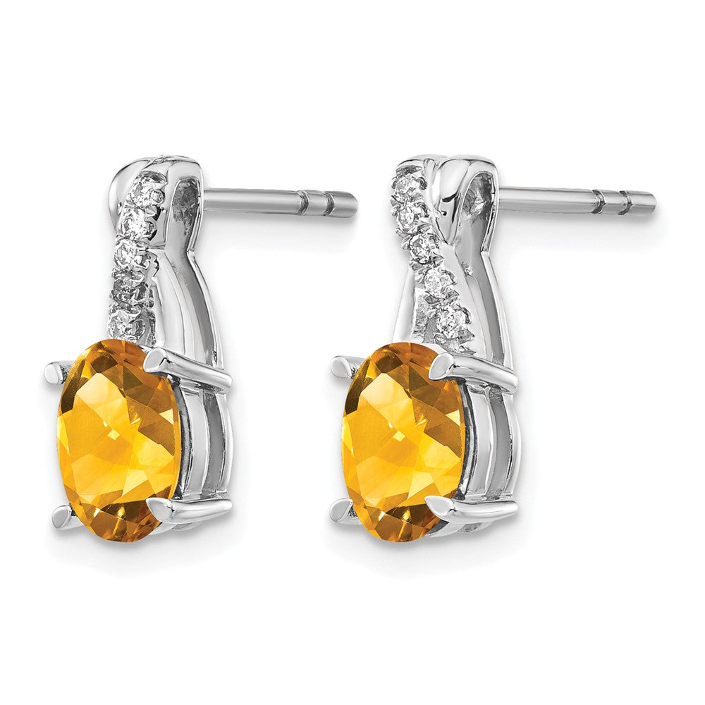10kw Citrine & Diamond Earrings 7x5 Oval Citrine, Rd 10-1.1mm dia