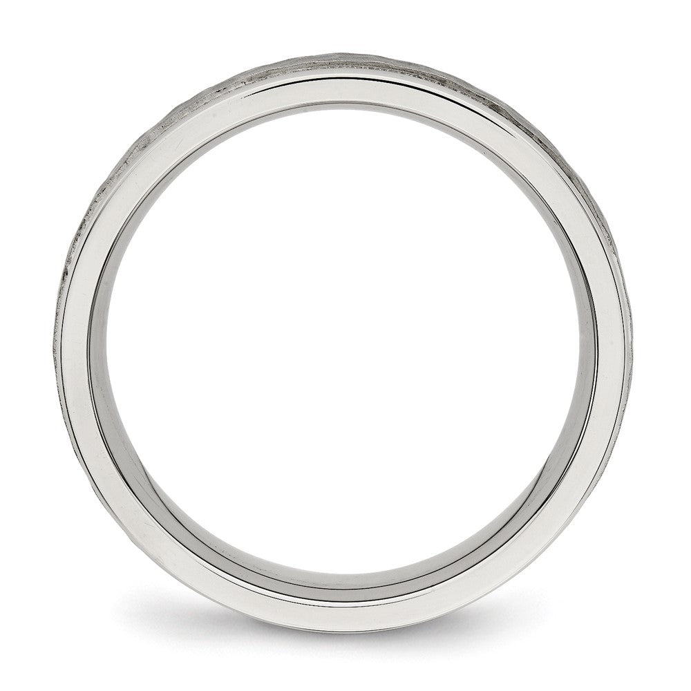 Stainless Steel Polished and Hammered 6mm Grooved Band Size - 12.5