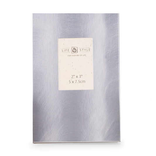 Brushed Metal 2"x3" Picture Frame with Easel Back.