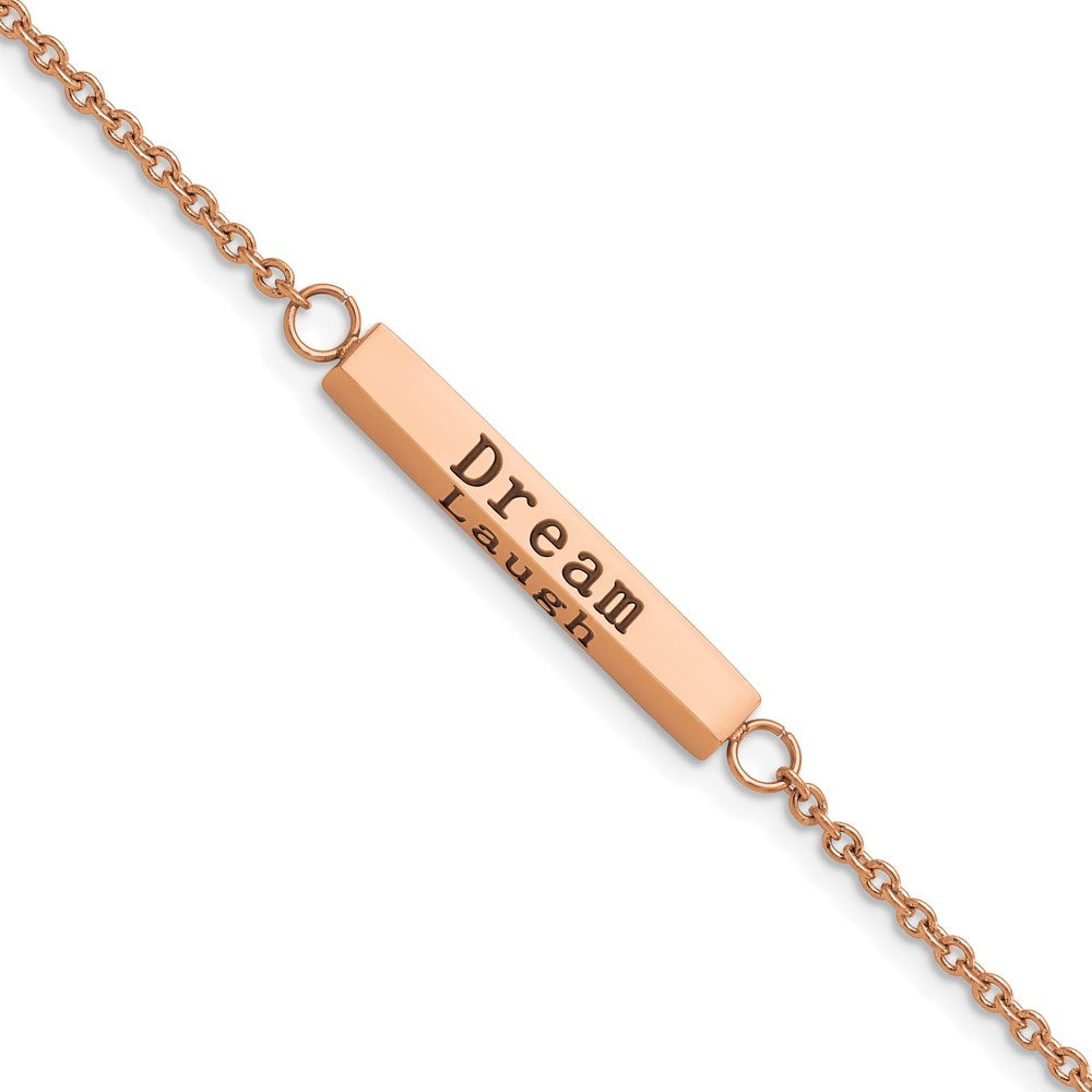 Stainless Steel Polished Rose IP CZ Enjoy the little w/1.5in ext Bracelet 7 inches