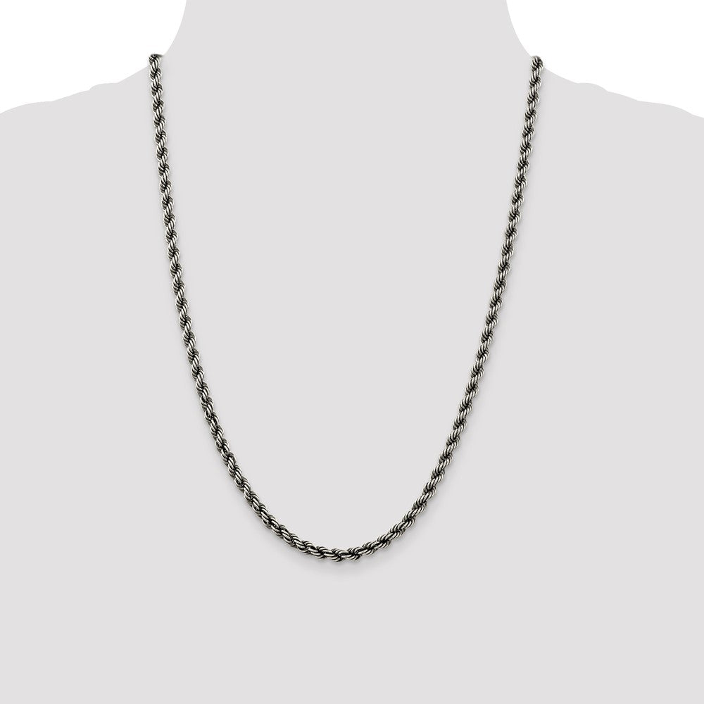 Sterling Silver Ruthenium-plated 4.5mm Rope Chain 24 Inches
