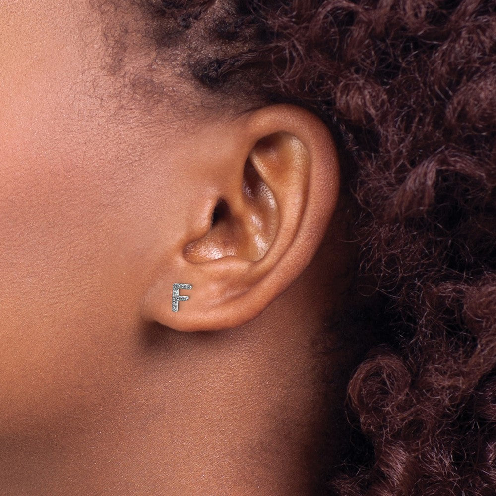 14k White Gold Diamond Initial F Earrings