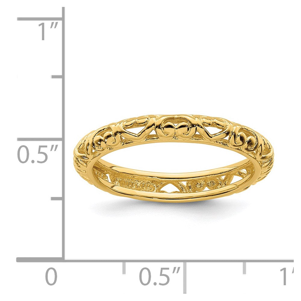 Sterling Silver Stackable Expressions Gold-plated Carved Ring Size -5