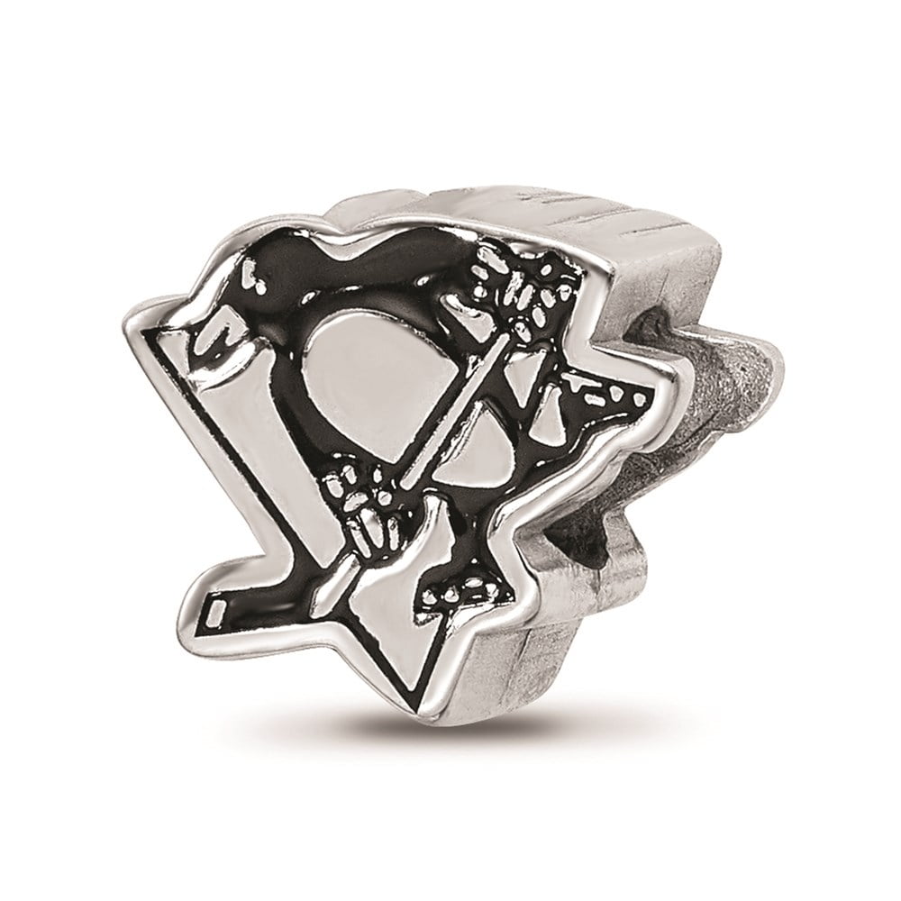 Sterling Silver Rhodium-plated NHL LogoArt Pittsburgh Penguins Logo Enameled Bead