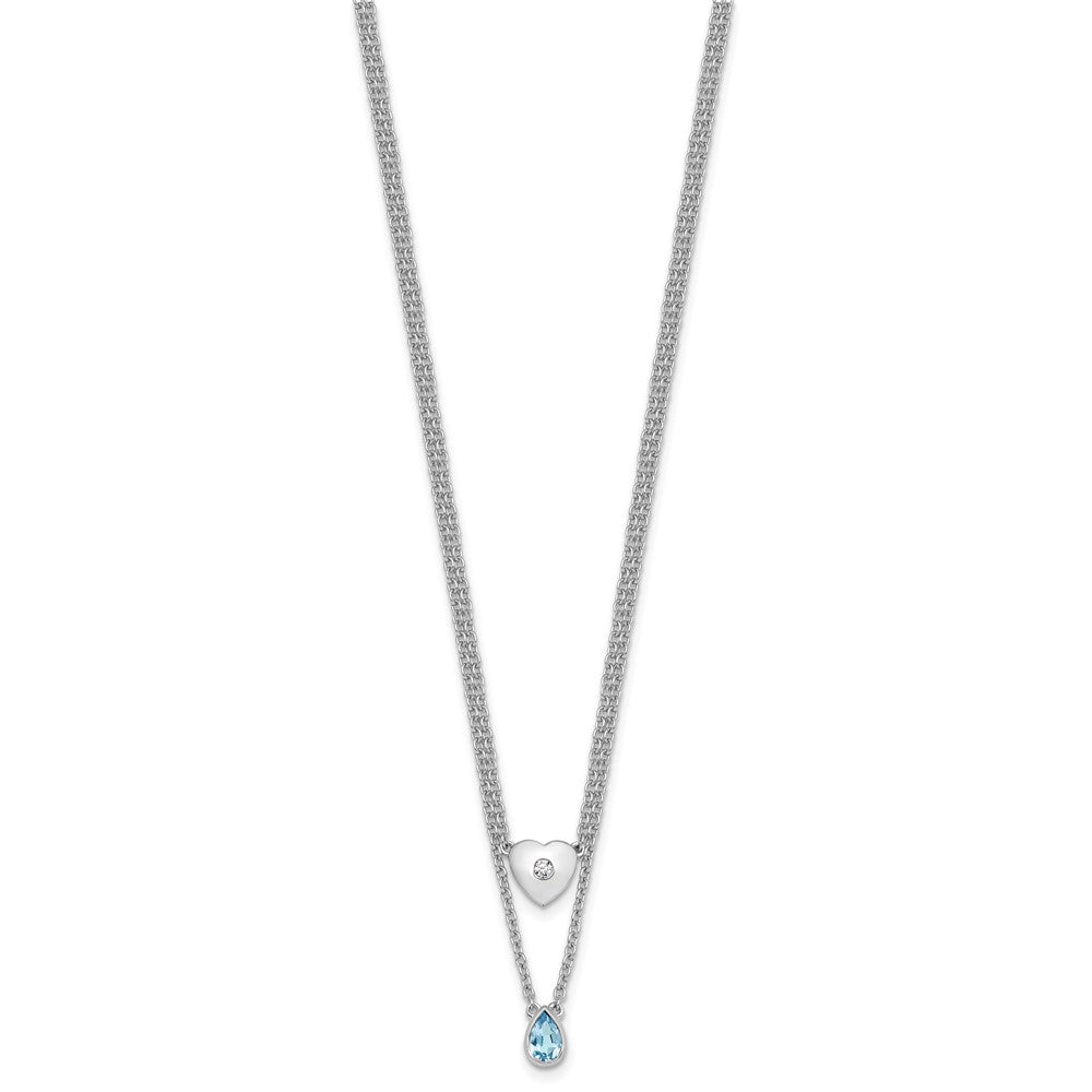 White Ice Sterling Silver Rhodium-plated 18 inch Diamond Heart and Blue Topaz Teardrop Necklace with 2 inch Extender