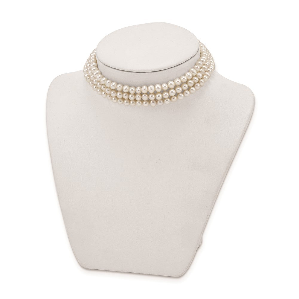 Sterling Silver Rhodium-plated 5-6mm White Semi-Round Freshwater Cultured Pearl 14 inch with 1.5 inch Choker 14 Inches