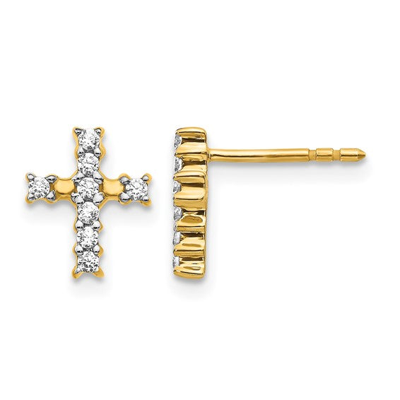 Primal Gold 14 Karat Yellow Gold Lab Grown Diamond SI1/SI2, G H I, Cross Post Earrings