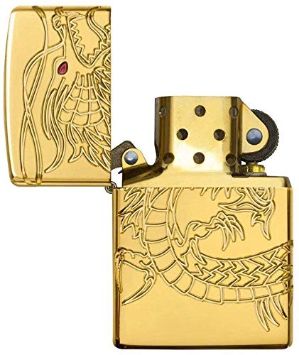 Zippo Chinese Dragon Armor High Polish Gold Plate Windproof Pocket Lighter