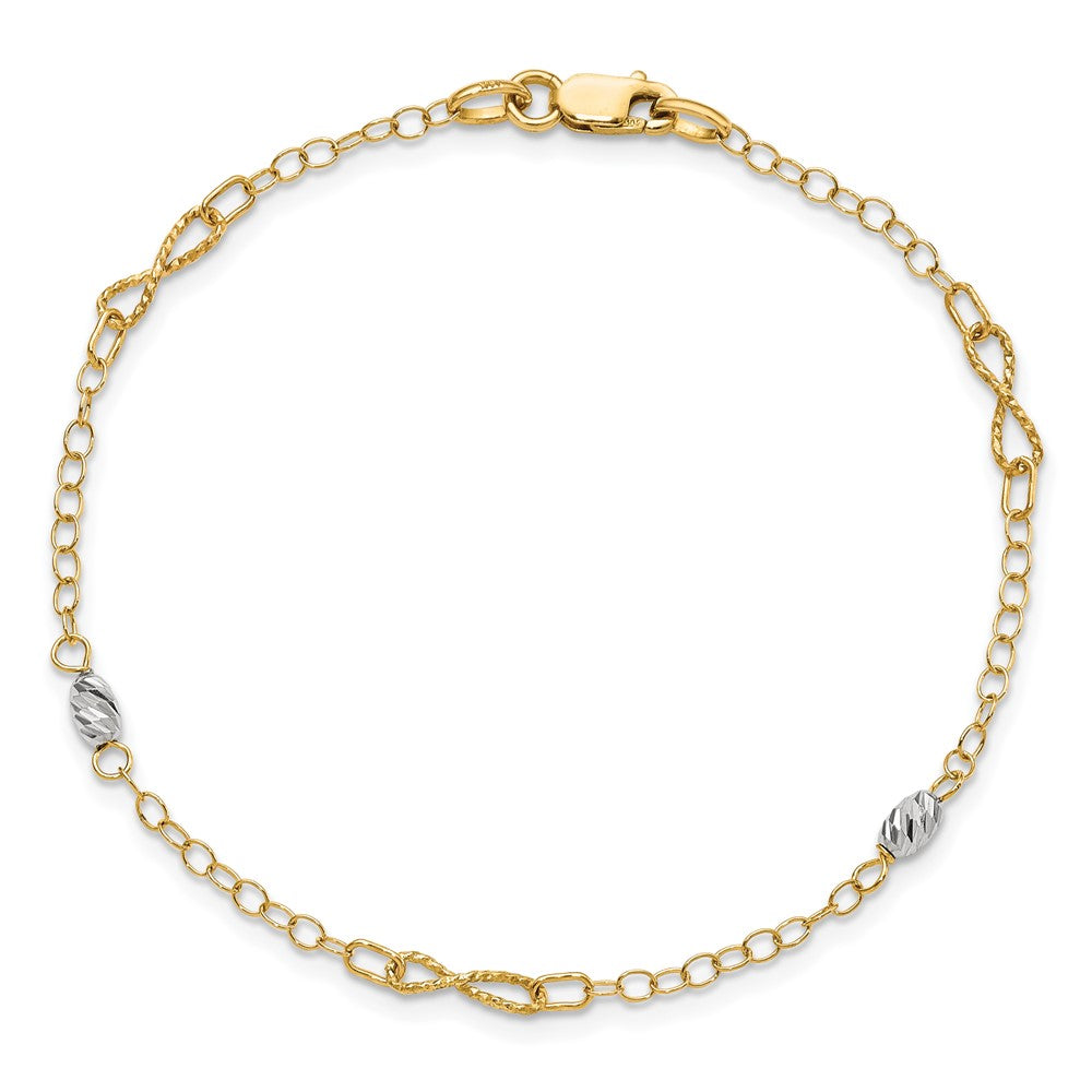 14K Two-tone Polished and D/C w/1 in ext. Anklet