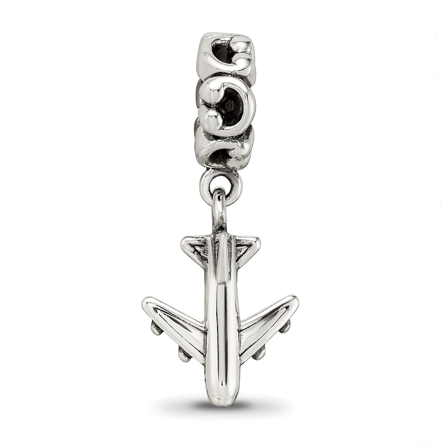 925 Sterling Silver Polished Oxidized Reflections Airplane Dangle Bead Charm 27.27x10.91mm Wide Pendant Necklace for Wom