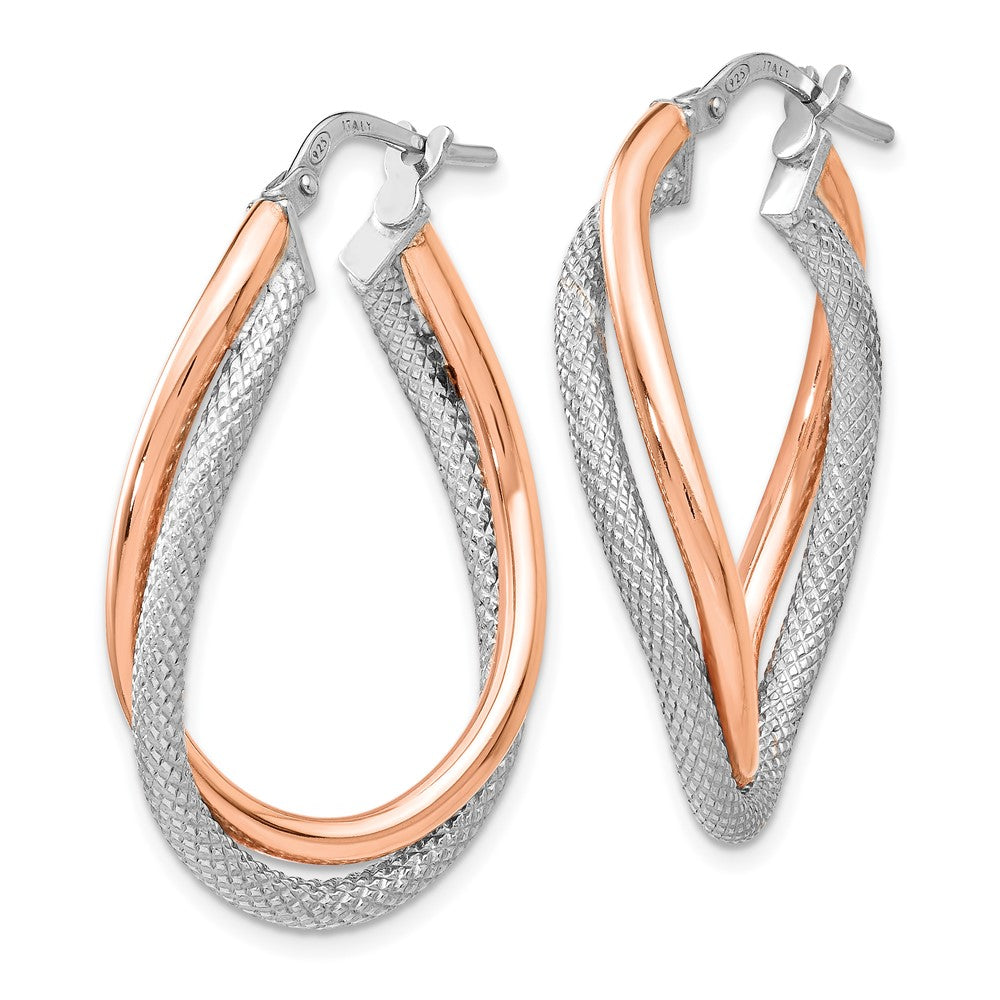 Sterling Silver Rose-tone Textured Hoop Earrings