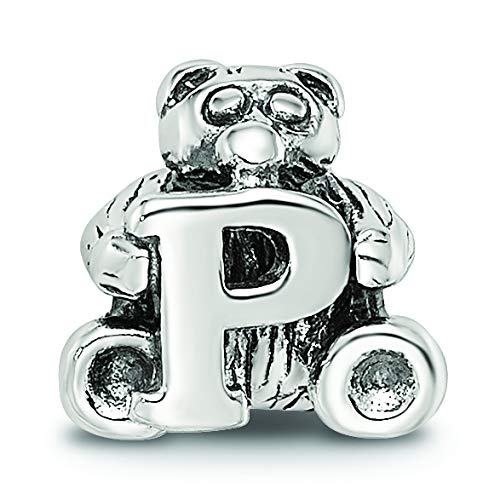 925 Sterling Silver Artisan Oxidized Reflections Letter Name Personalized Monogram Initial P Bead Charm 7.27x7.27mm Wide