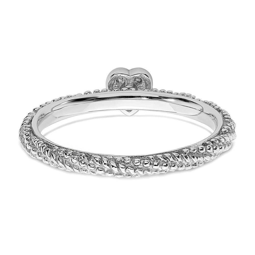 Sterling Silver Diamond Stackable Expressions Textured Heart Ring Size -5