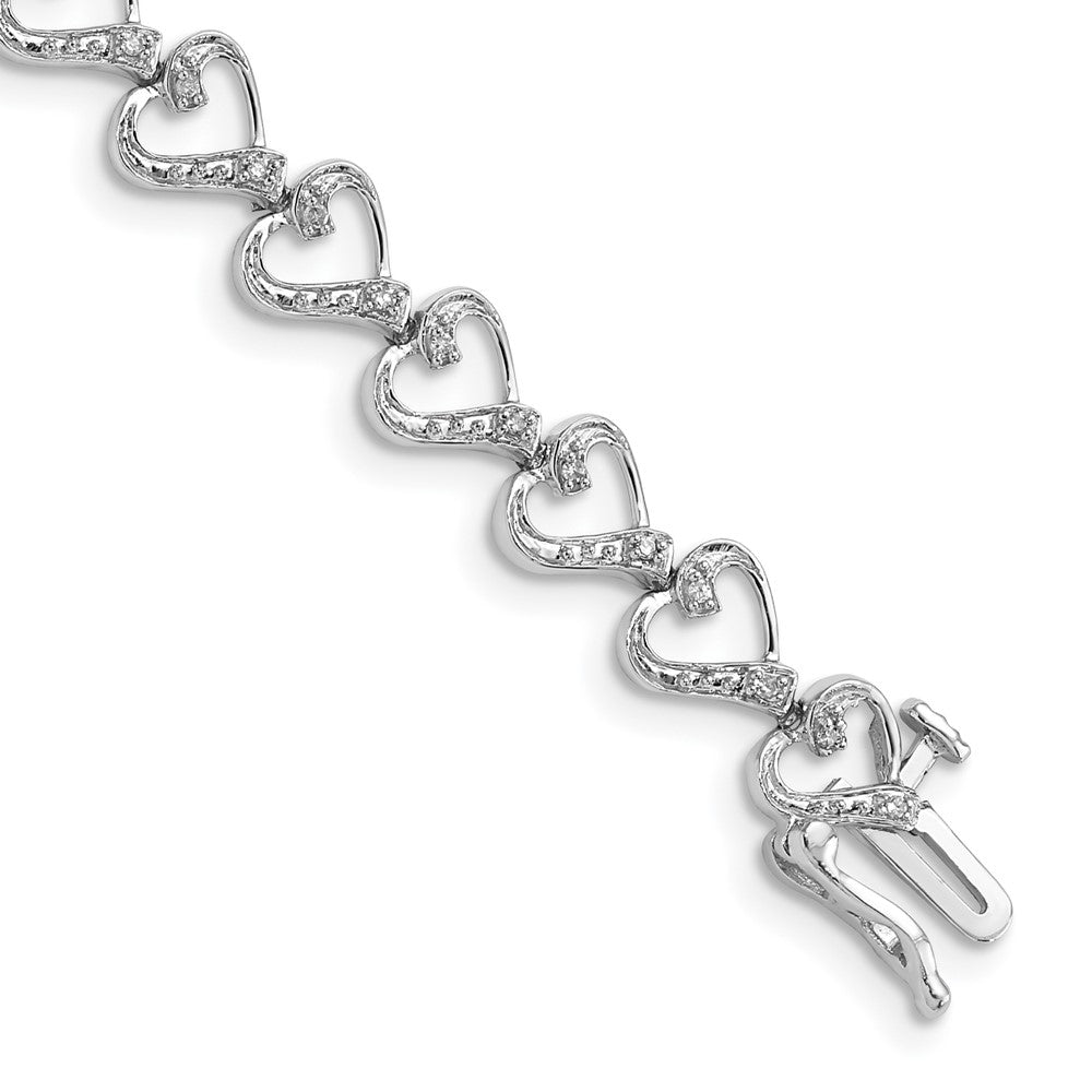 Sterling Silver Rhodium-plated Diam. Heart Bracelet 7 inches
