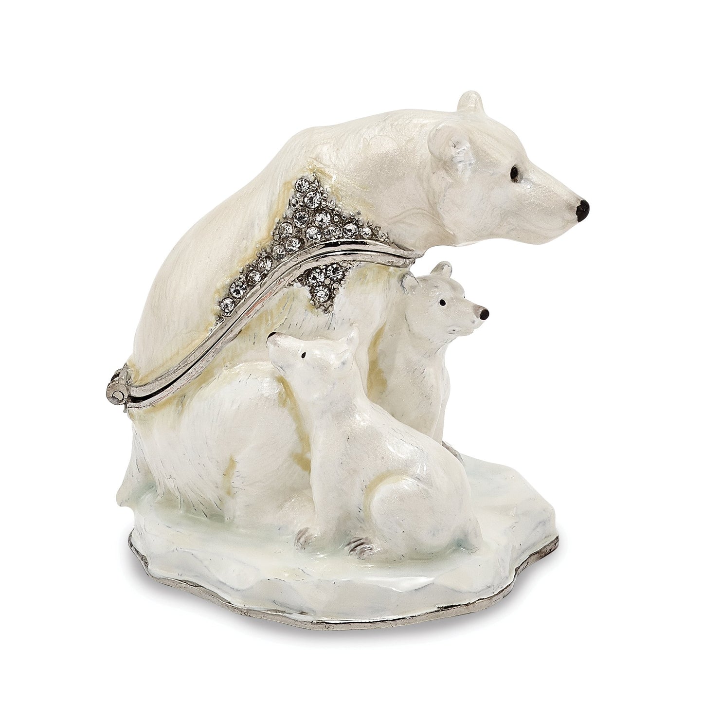 Bejeweled Polar Bear & Cubs Trinket Box with Charm Pendant