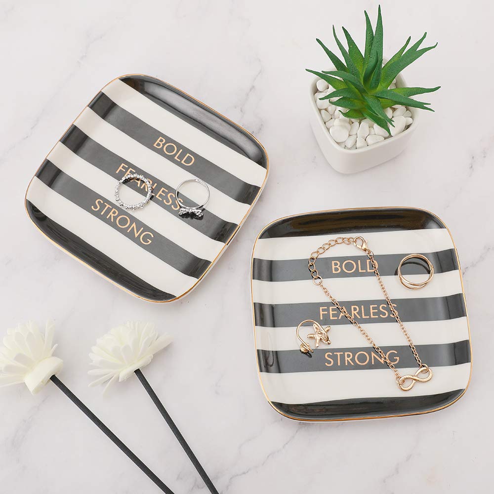 Bold Fearless Strong Ceramic Trinket Plate and Decorative Jewelry Dish