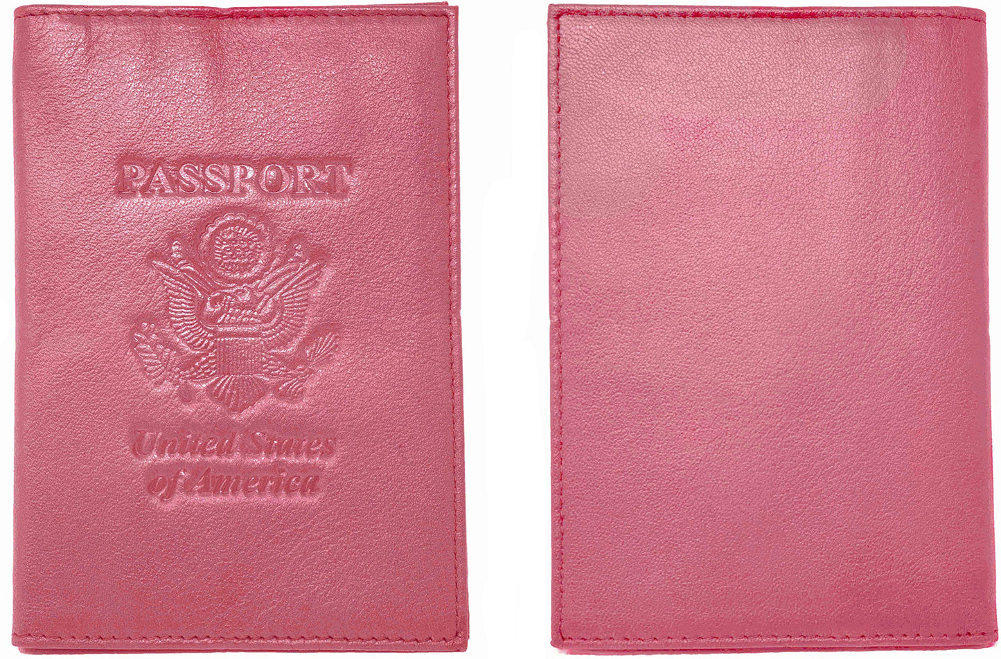 Pink Genuine Cowhide Leather RFID Blocking Passport Wallet with 3 Interior Slots QGM22567