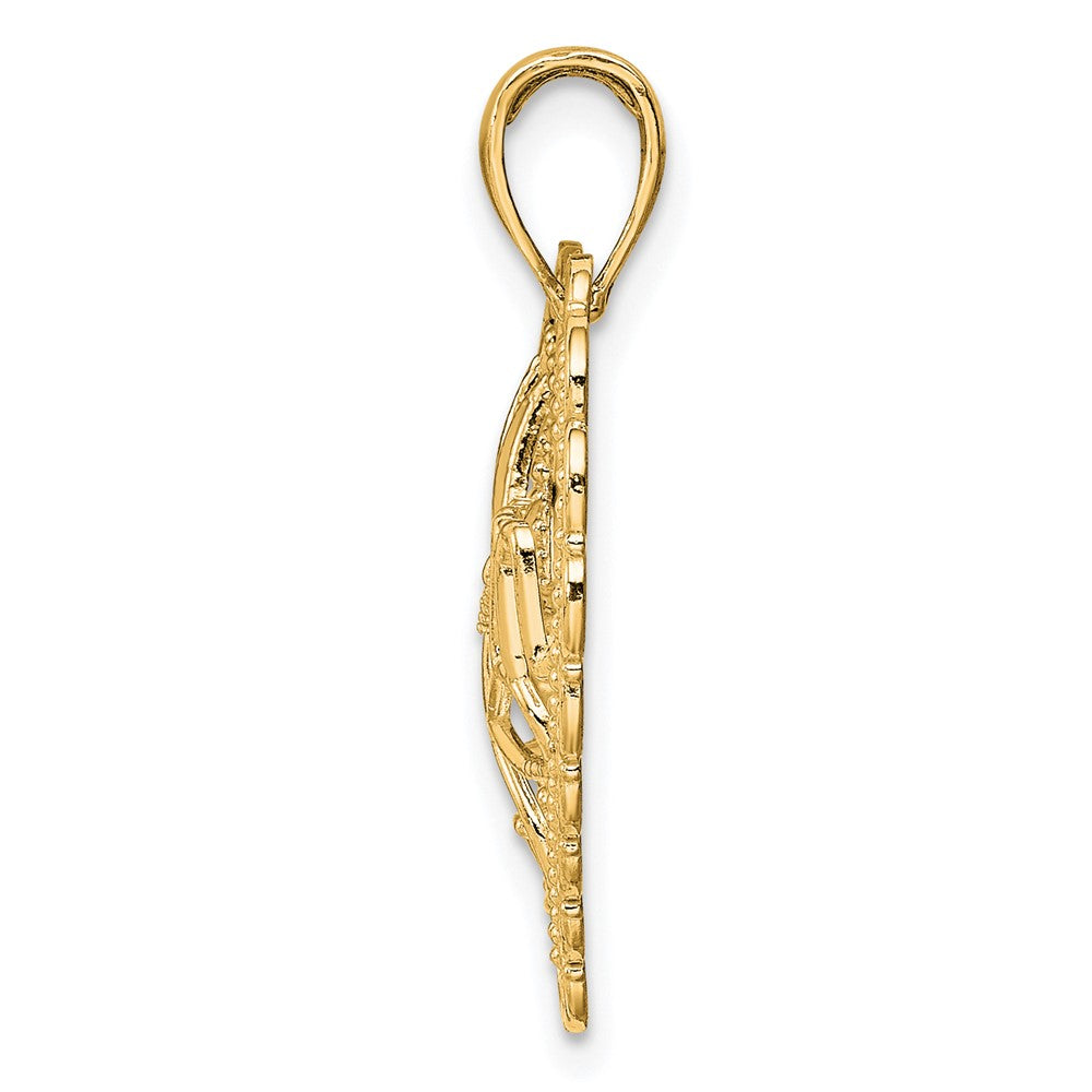 14K Polished MOM Scallop Heart Pendant