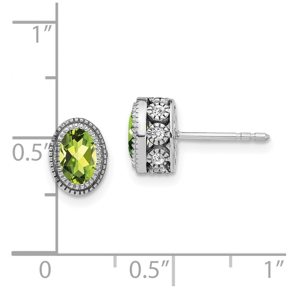 14k White Gold Oval Peridot and Diamond Earrings