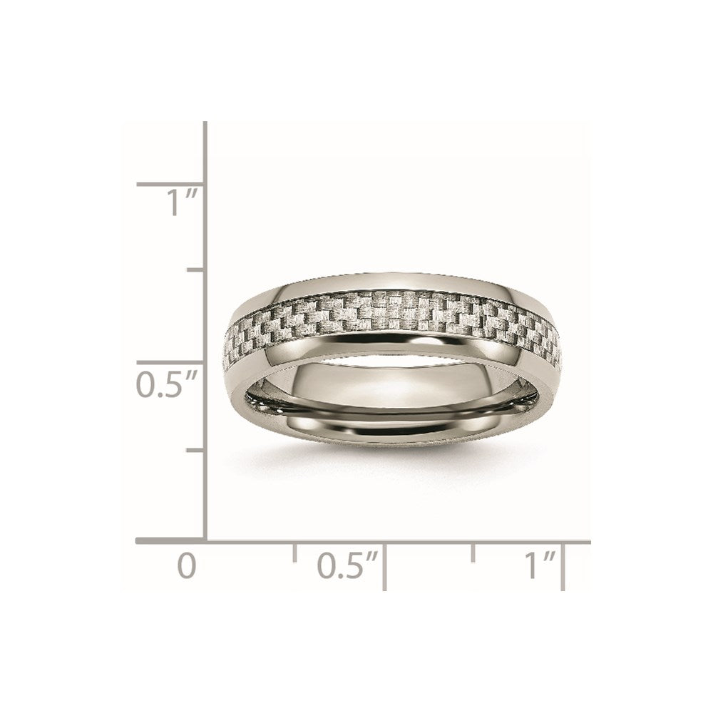 Stainless Steel Polished w/ Grey Carbon Fiber Inlay 6mm Band Size - 6