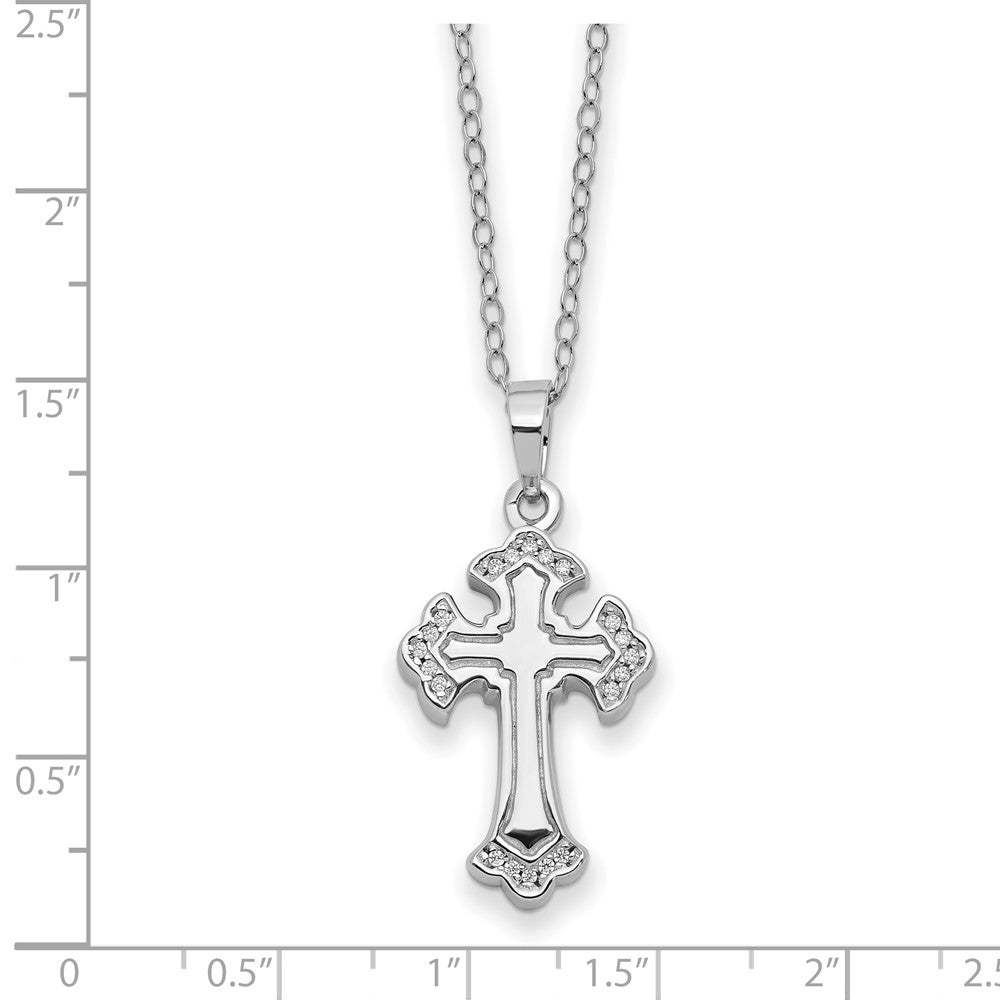 Sentimental Expressions Sterling Silver Rhodium-plated CZ Eternal Home Cross Ash Holder 18 Inch Necklace 18 Inches