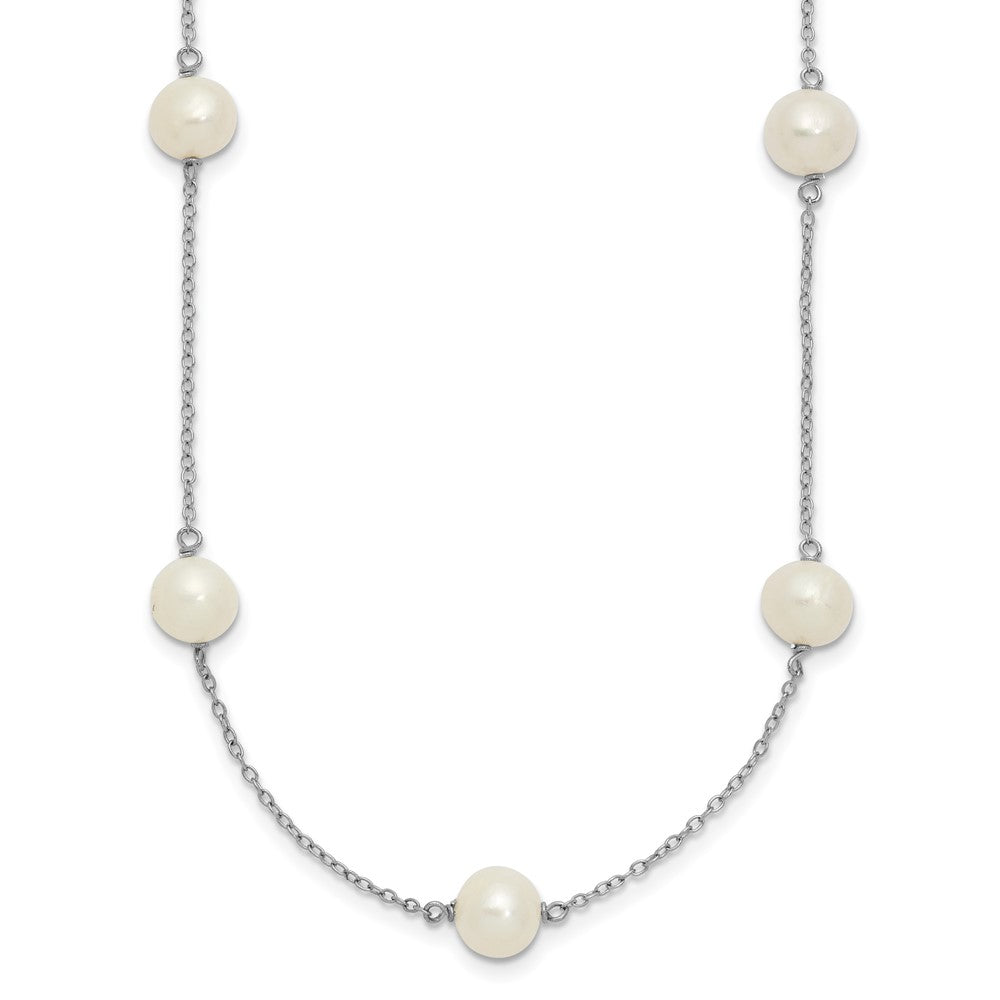 Sterling Silver Rhodium-plated 7-8mm White Near-Round Freshwater Cultured Pearl 9-Station 16 inch Necklace 16 Inches