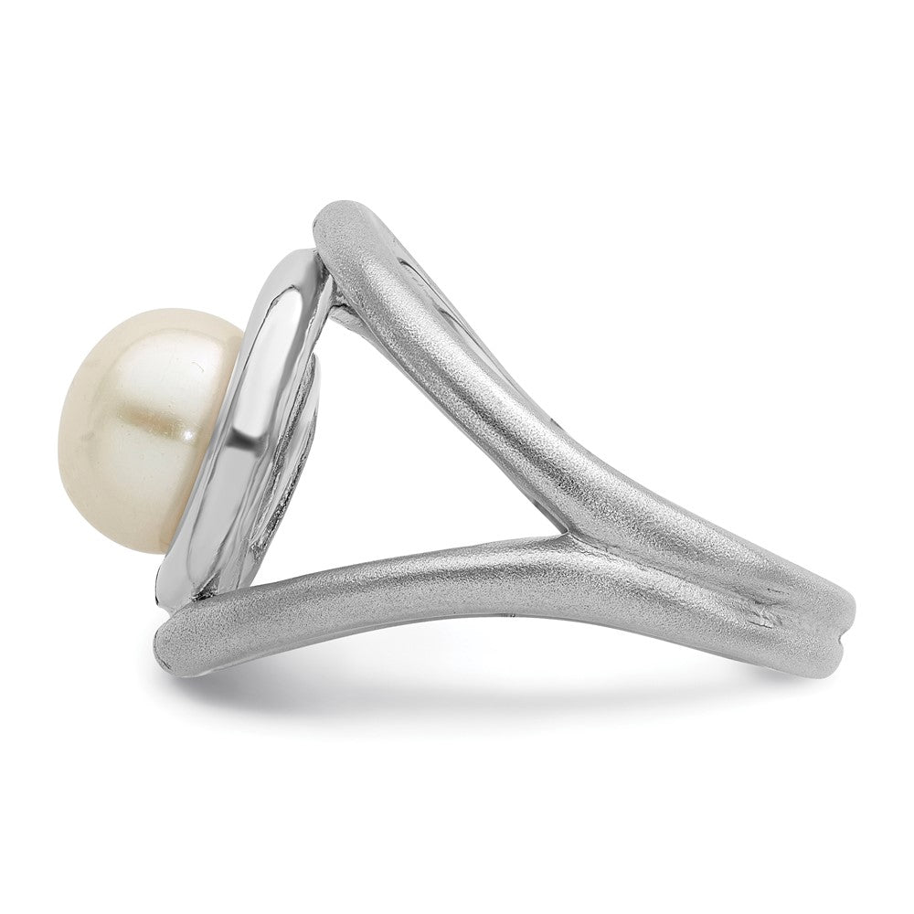 Sterling Silver Rhodium-plated Satin/Polished 8-9mm Button FWC Pearl Ring