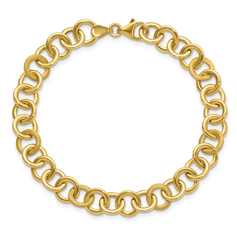 14K Polished and Satin Fancy Circle Link Bracelet 7.5  inches