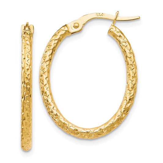 10K Polished D/C Oval Hoop Earrings