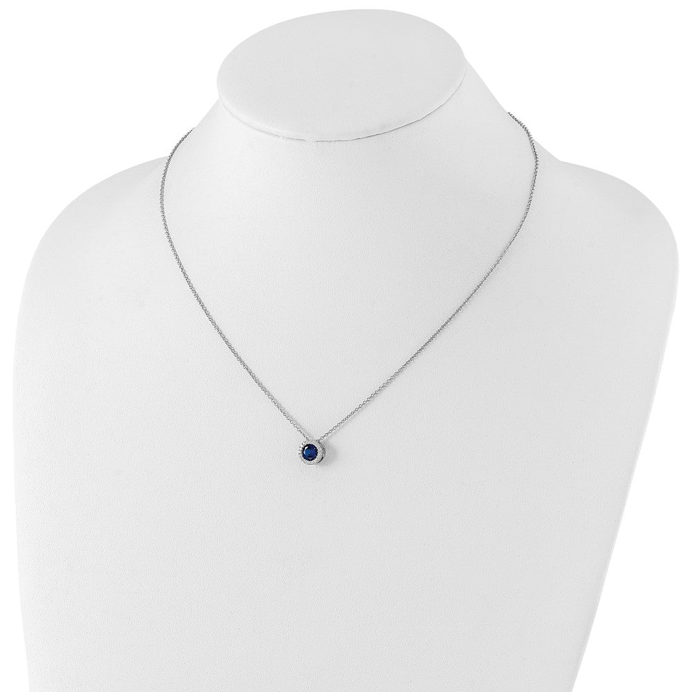 Cheryl M Sterling Silver Rhodium-plated Brilliant-cut Lab Created Dark Blue Spinel and Brilliant-cut White CZ Round Halo 18.25 Inch Necklace 18.25 Inches
