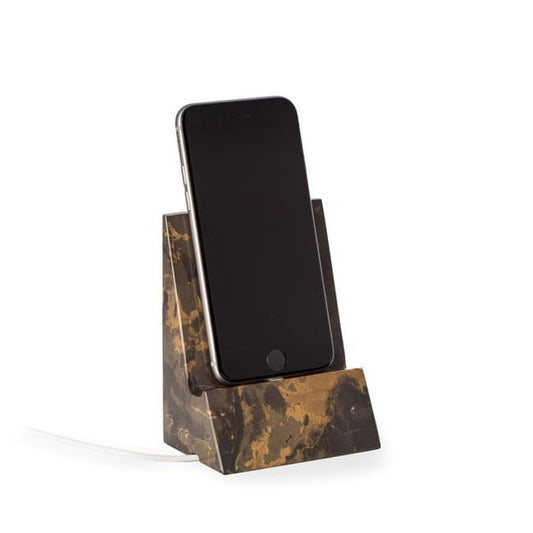 Bey-Berk International D027 Tiger Eye Marble Desktop Tablet Cradle with a Pass-Thru Hole for Charging Cable - Brown