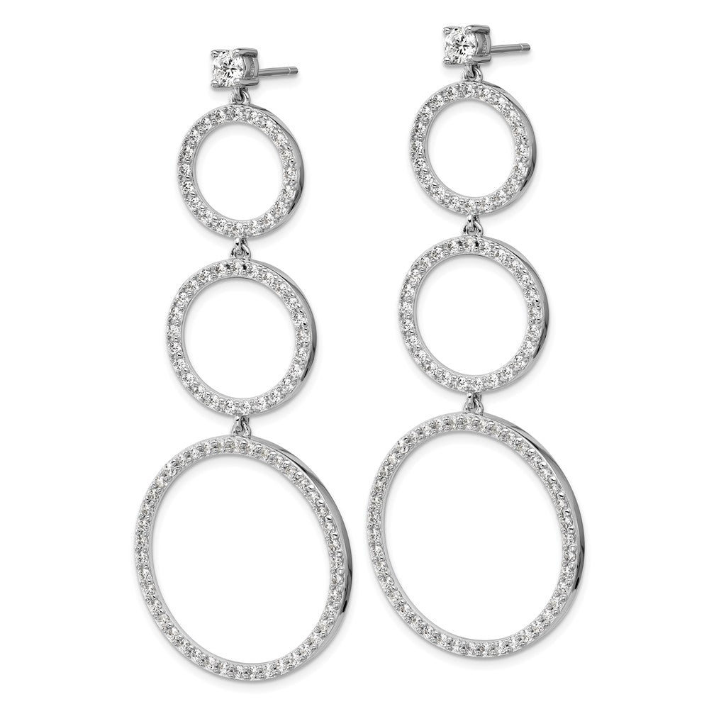Cheryl M Sterling Silver Rhodium-plated Polished Three CZ Circles Post Dangle Earrings