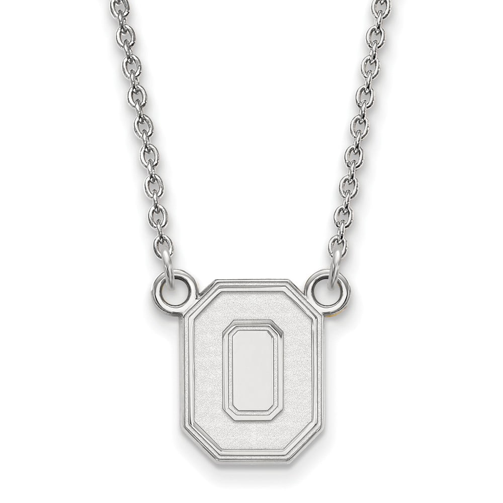 Sterling Silver Rhodium-plated LogoArt The Ohio State University Letter O Small Pendant 18 inch Necklace QSS053OSU-18