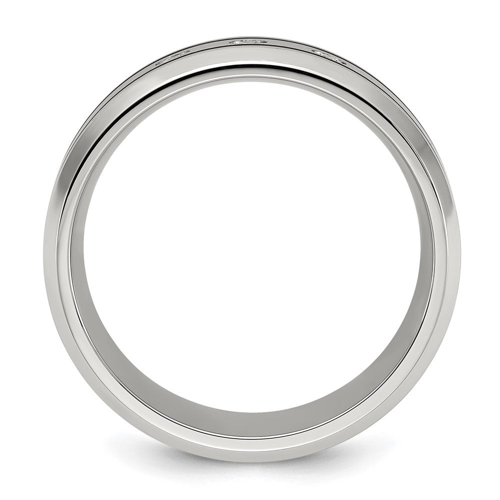 Chisel Stainless Steel Brushed and Polished Enameled with CZ 8mm Band Size - 10