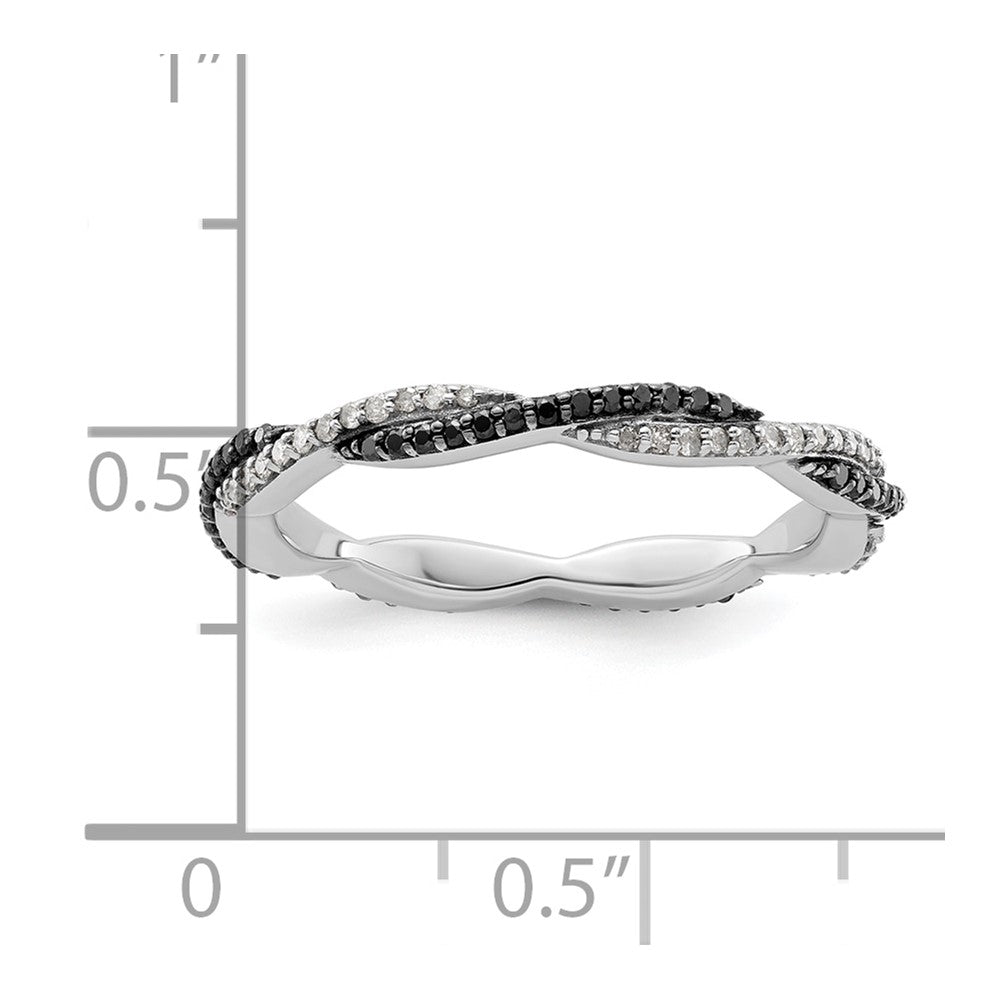 Sterling Silver Stackable Expressions Polished Black/White Dia Ring Size -7