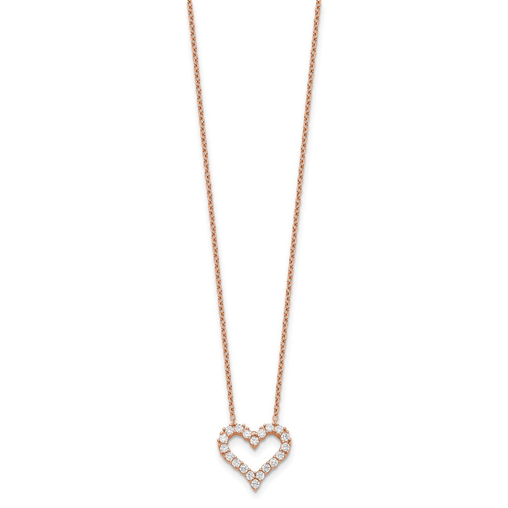 Sterling Silver Rose-tone CZ Heart w/ 2in ext. Necklace 16.5 Inches