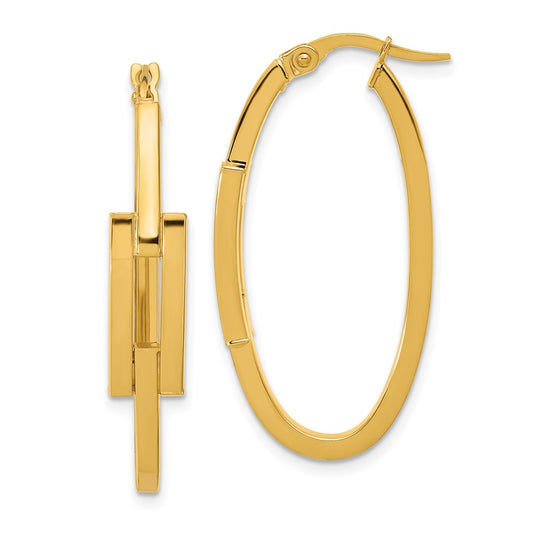 14k Polished Oval Square Tube Hoop Earrings