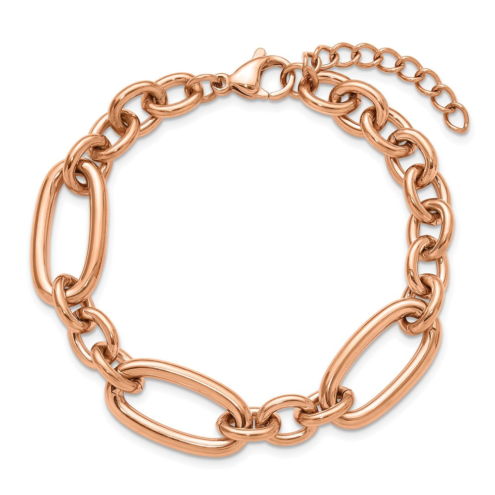 Chisel Stainless Steel Polished Rose IP-plated Open Link 7 inch Plus a 1.25 inch Extension Bracelet 8.25 inches